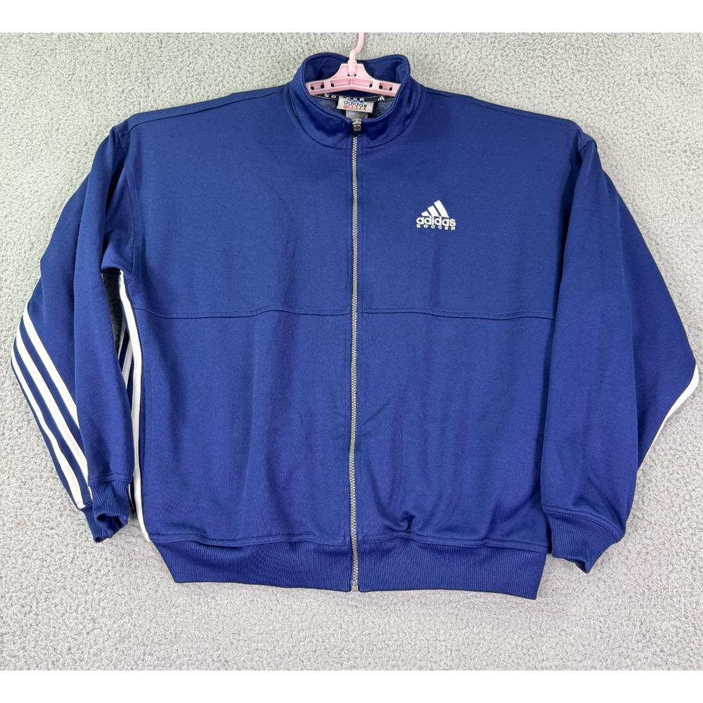 Adidas Soccer Track Jacket Mens XL Tall Navy Blue Full Zip Stripes